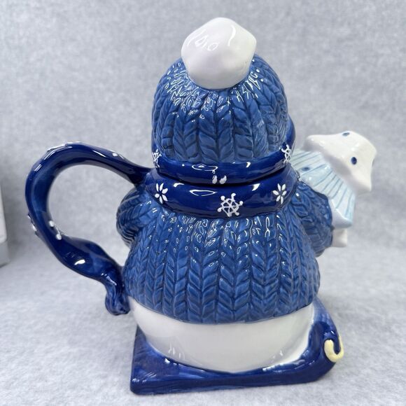 Homespun Holiday Collection Blue Snowman Four Cup Teapot Christmas Holidays - Picture 5 of 14